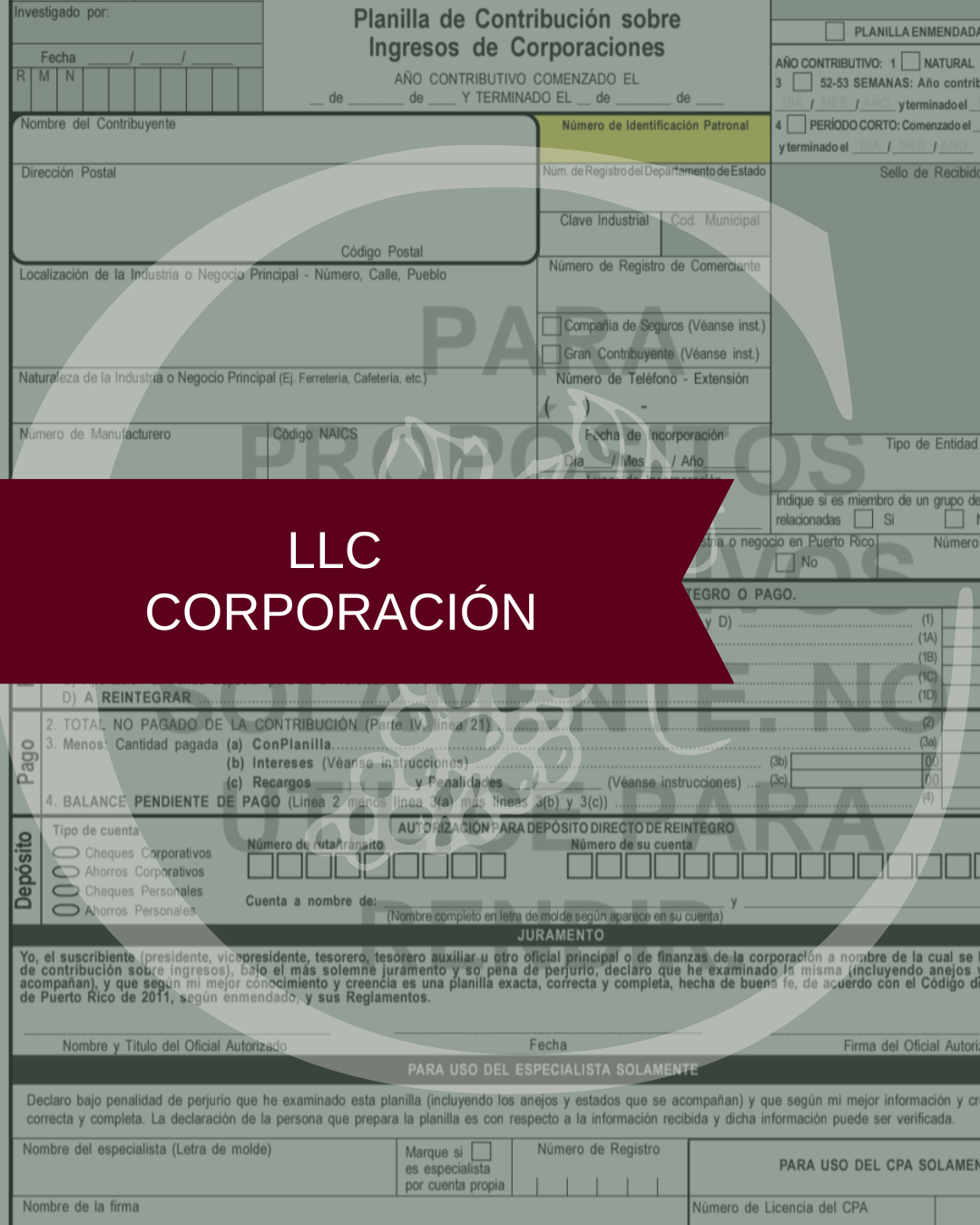 Reserva de espacio • LLC Corporación • Temporada de Impuestos • Puerto Rico