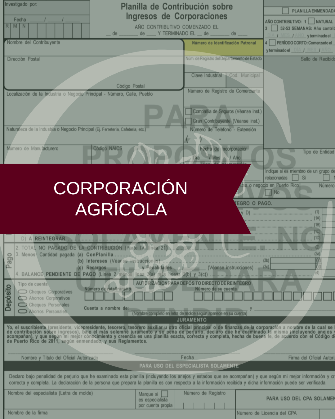 Reserva de espacio • Corporación Agrícola • Temporada de Impuestos • Puerto Rico